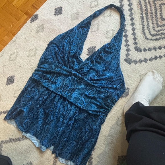 Vintage y2k 90s halter blue snake top *read descriptions *accepting offers - Picture 1 of 4